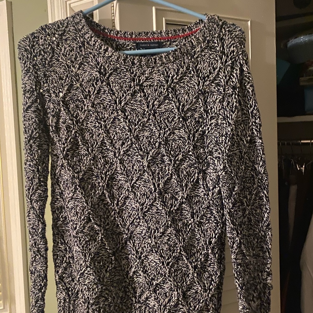 Tommy Hilfiger Black and White Crew Neck Sweater